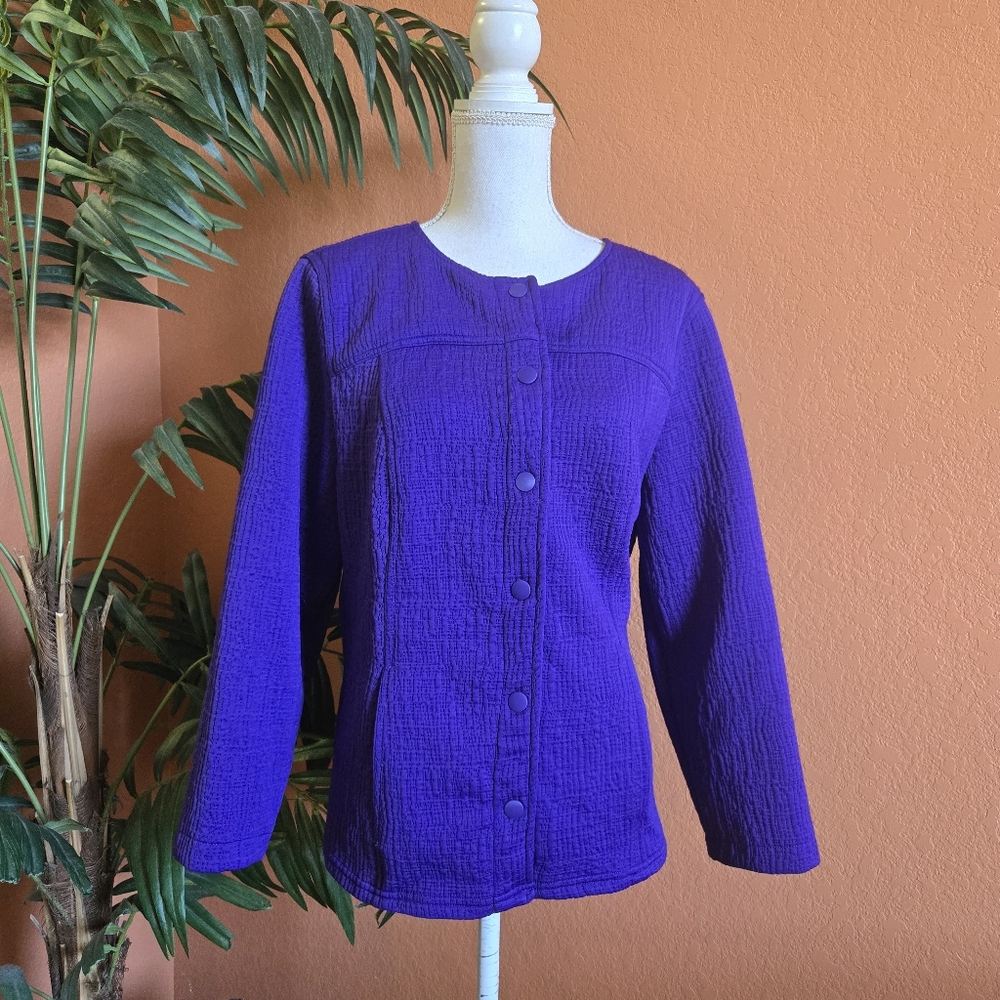 3/$25 Chico's Purple Violet Snap Up Jacket Crinkle Pocket 3 Large